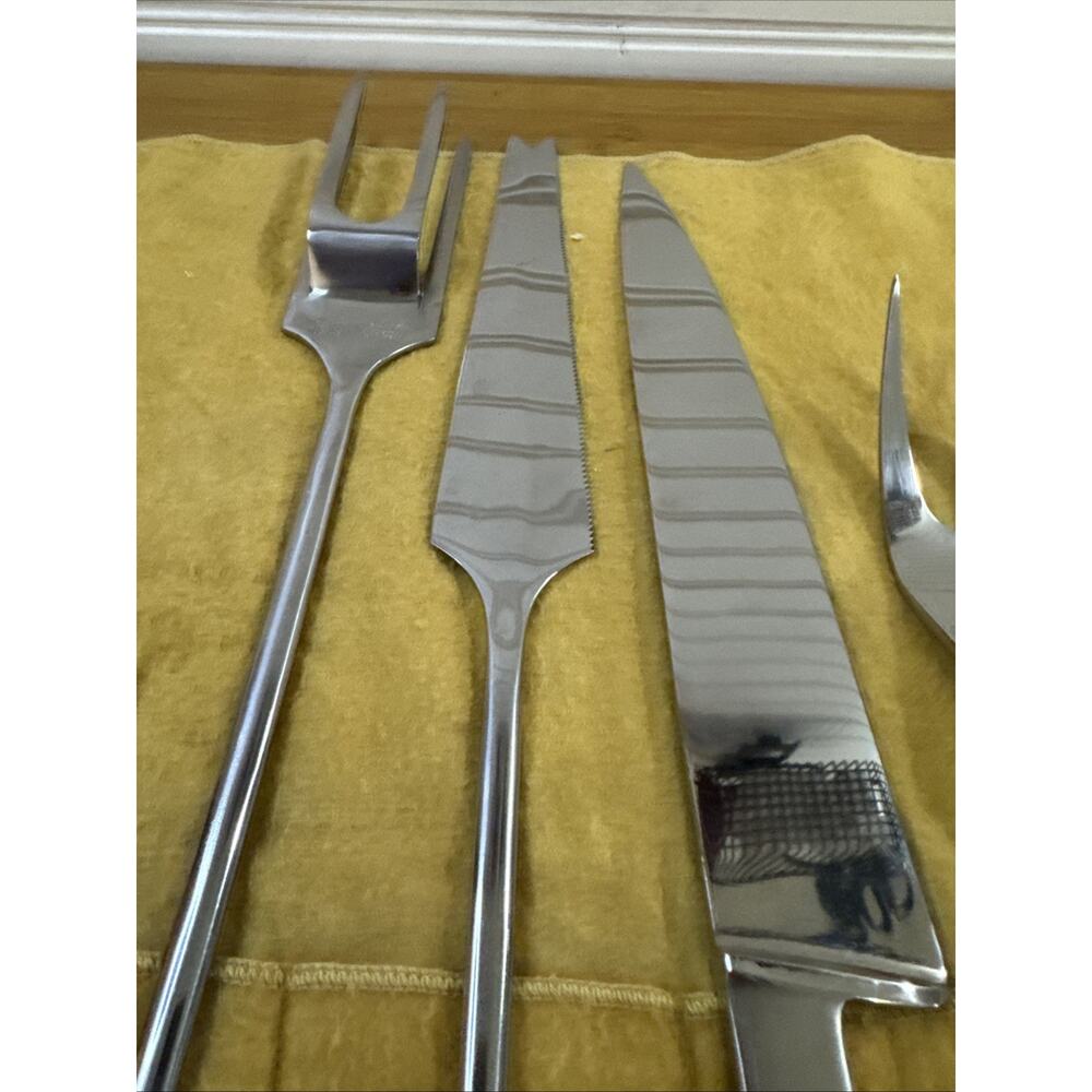 Vintage Arthur Salm Capri Italy Stainless Steel 9pc Carving Serving Set & Roll - Picture 7 of 11